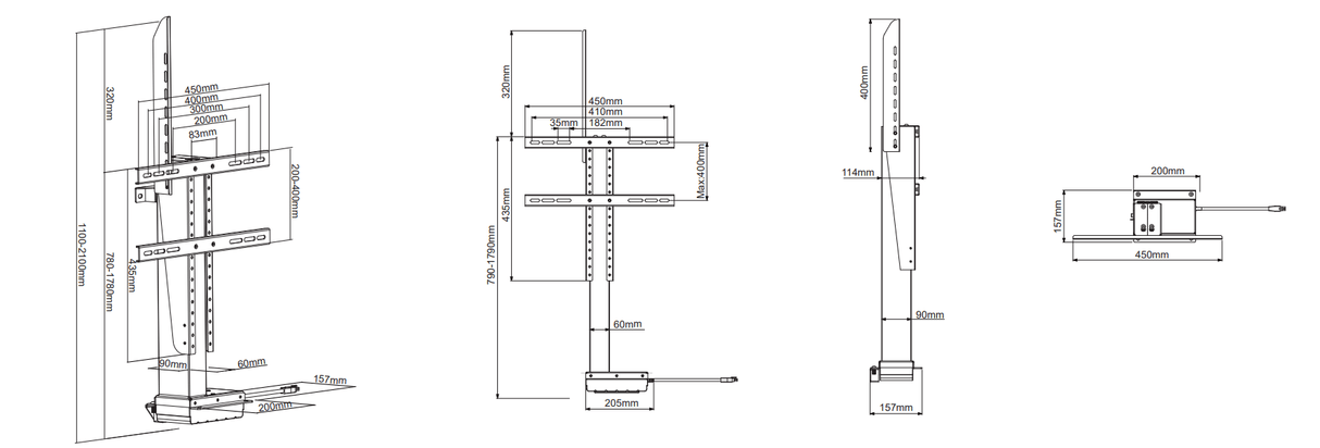 DQ Wall-Support Ares 1000 L - Ascenseur TV électrique