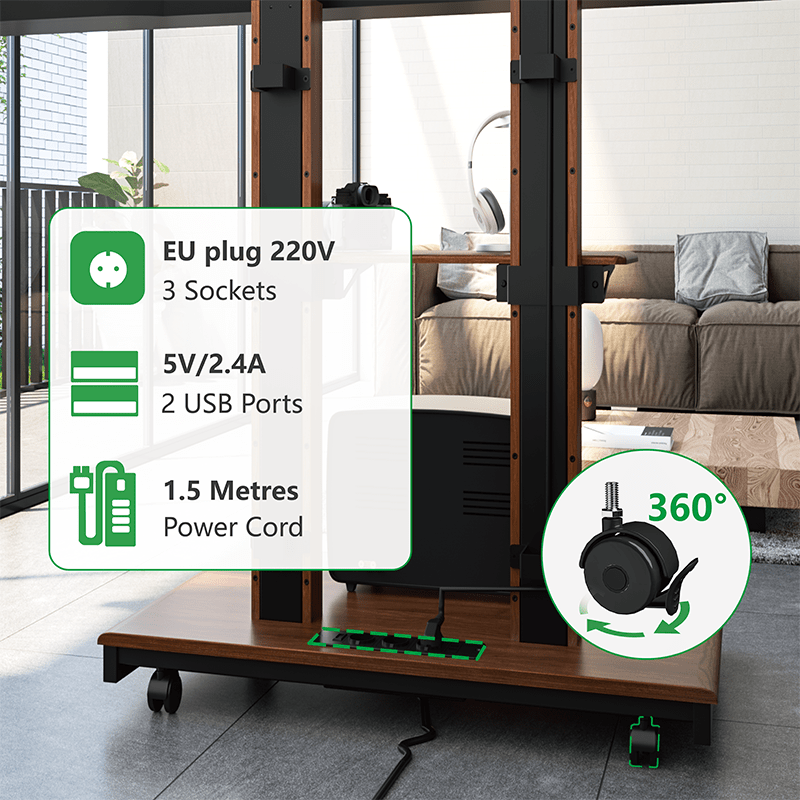XTRARM Duolite noir/noyer Mobile – Meuble TV électrique sur pied
