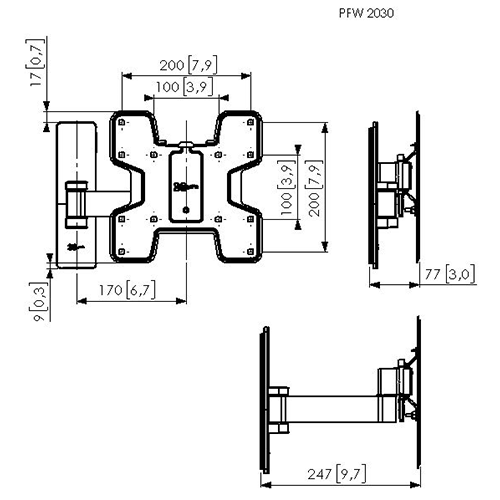 Vogel's Professional PFW 2030 24 cm Pivotant - Support TV Mural Noir