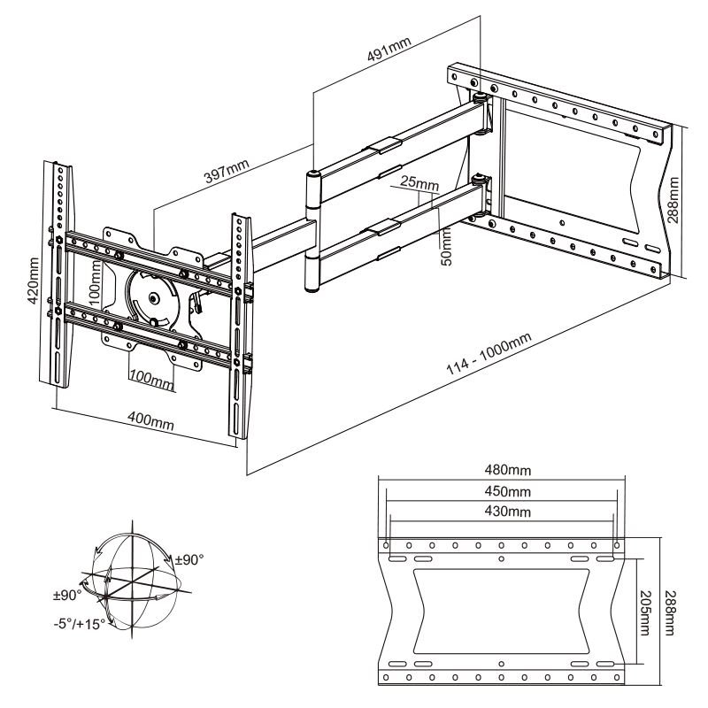 XTRARM 2e Kansje Crius 100 cm Rotate 400 TV Beugel blanc