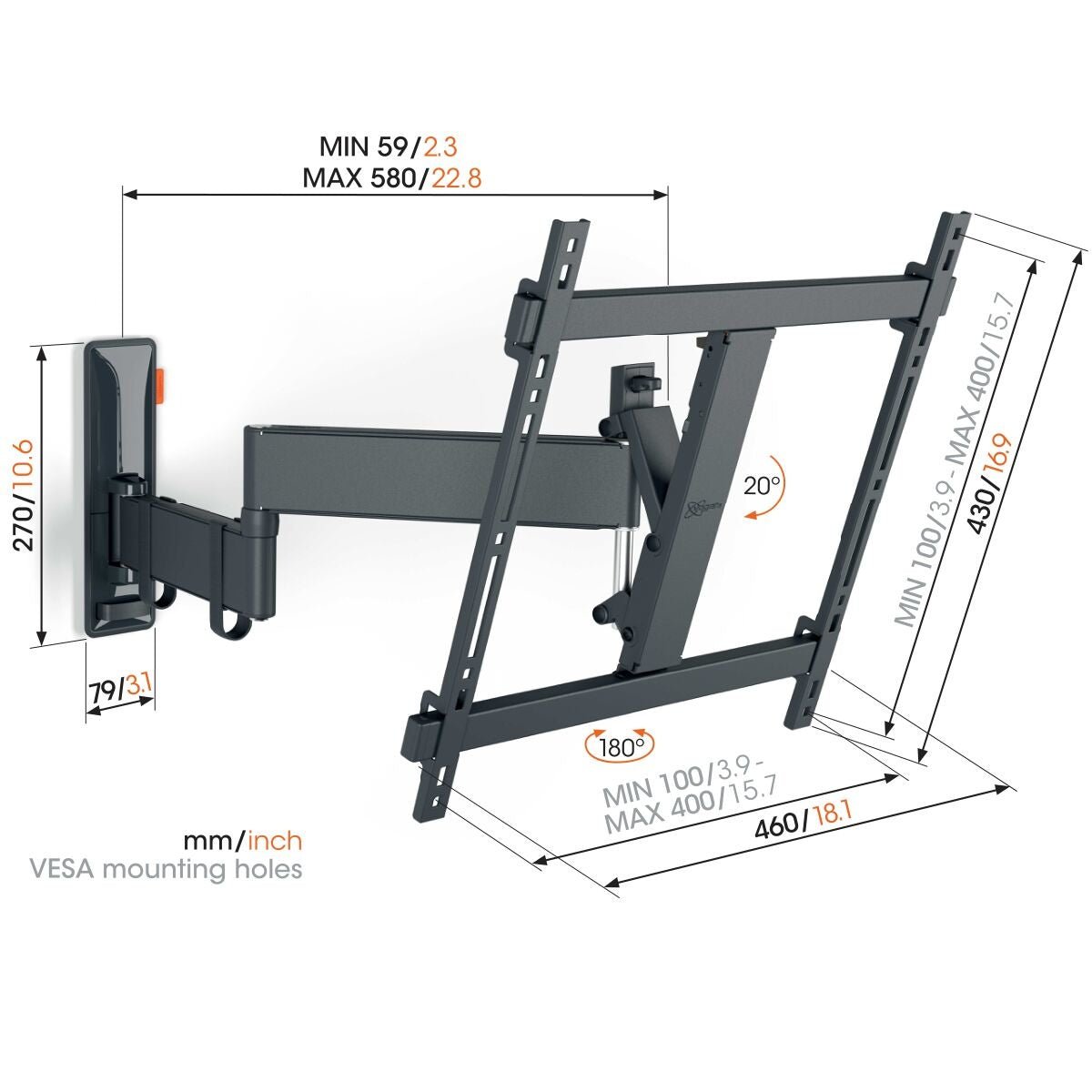 Vogel's TVM 3445 FULL MOTION+ M SUPPORT MURAL Noir