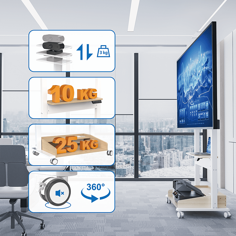 DQ Wall-Support Zelos blanc Mobile – Meuble TV électrique sur pied