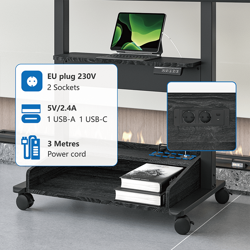 DQ Wall-Support Zelos noir Mobile – Meuble TV électrique sur pied