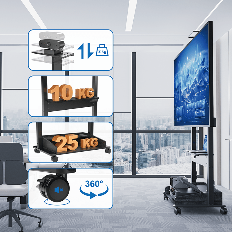 DQ Wall-Support Zelos noir Mobile – Meuble TV électrique sur pied
