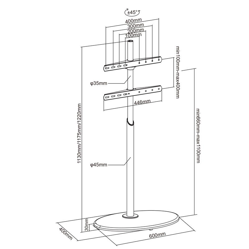 XTRARM Arius Meuble TV sur Pied Ovale Noir