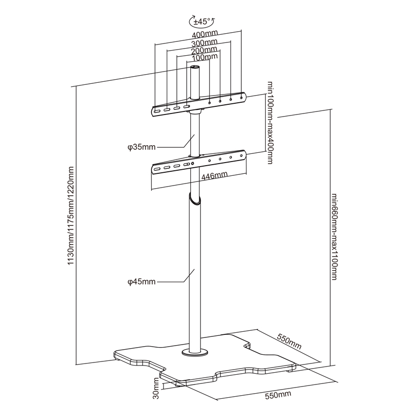 XTRARM Arius X Soporte Tv de pie Negro