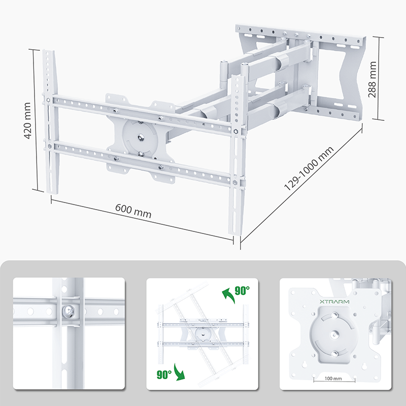 XTRARM Cratos 100 cm doble Rotate VESA 600 - Soporte TV de pared Blanco