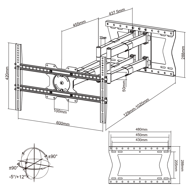 XTRARM Cratos 100 cm doble Rotate VESA 600 - Soporte TV de pared Blanco