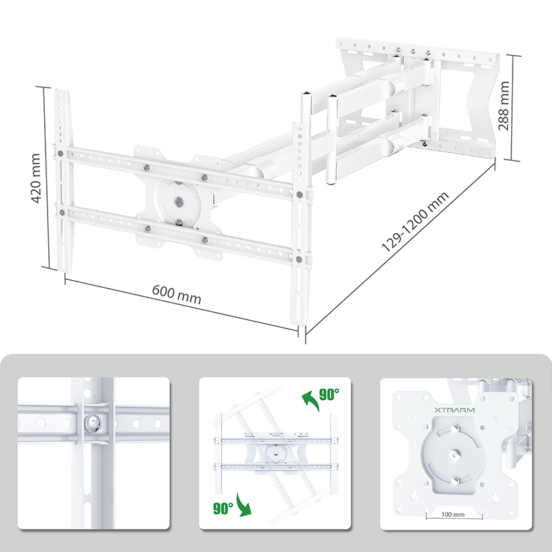 XTRARM Cratos 120 cm doble Rotate VESA 600 - Soporte TV de pared Blanco