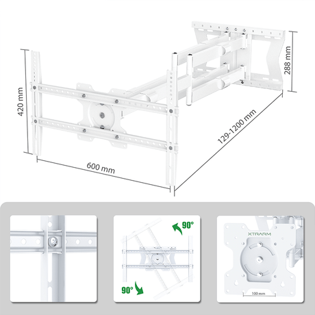 XTRARM Cratos 120 cm doble Rotate VESA 600 - Soporte TV de pared Blanco