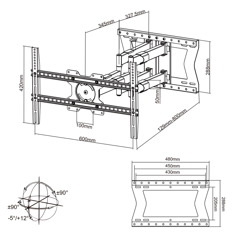 XTRARM Cratos 80 cm doble Rotate VESA 600 - Soporte TV de pared Blanco