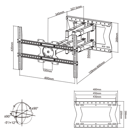 XTRARM Cratos 80 cm doble Rotate VESA 600 - Soporte TV de pared Negro