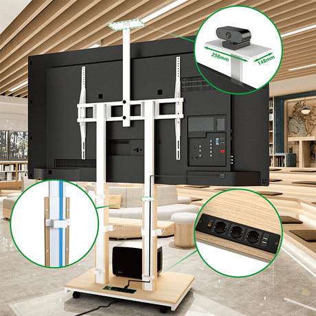 XTRARM Duolite blanco/haya Móvil – Soporte Tv de pie eléctrico