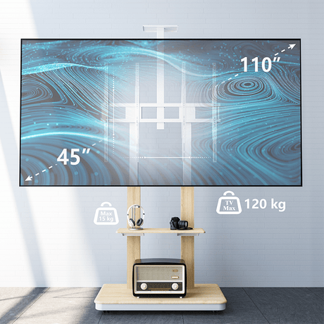 XTRARM Duolite blanco/haya Móvil – Soporte Tv de pie eléctrico