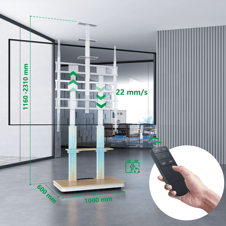 XTRARM Duolite blanco/haya Móvil – Soporte Tv de pie eléctrico