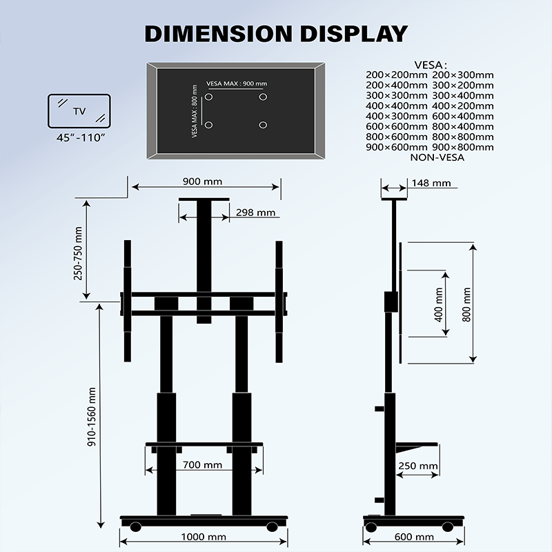 XTRARM Duolite negro/nogal Móvil – Soporte Tv de pie eléctrico