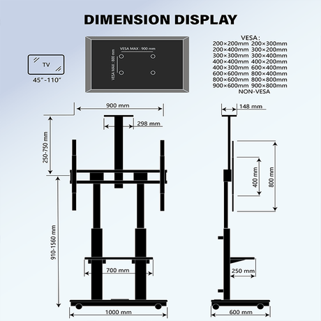 XTRARM Duolite negro/nogal Móvil – Soporte Tv de pie eléctrico