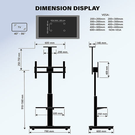 XTRARM Elite negro Móvil – Soporte Tv de pie eléctrico