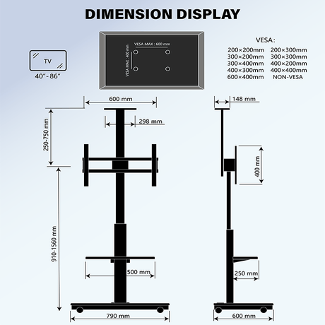 XTRARM Elite negro/nogal Móvil – Soporte Tv de pie eléctrico