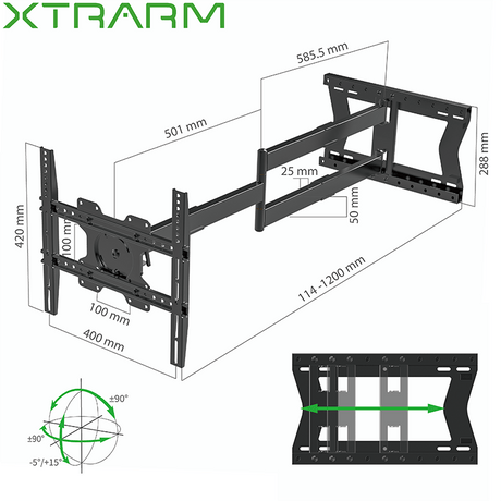 XTRARM Ferrom 120 cm Rotate - Soporte TV de pared Negro