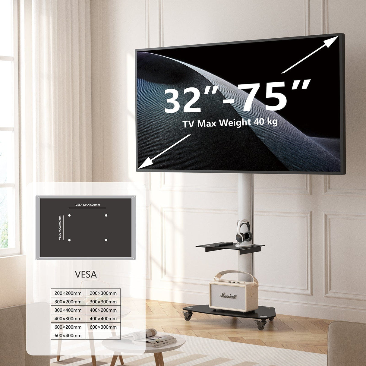 XTRARM Proton 300 Pie-TV Aluminio: Soporte Móvil para Televisor de 32" a 75"