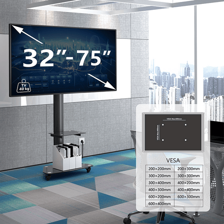 XTRARM Soporte para TV Proton 300 Pie-TV Negro: Elegancia y funcionalidad en un solo mueble.