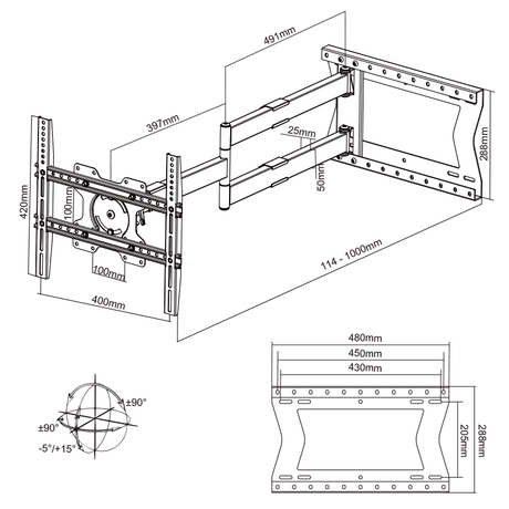 XTRARM 2e Kansje Crius 100 cm Rotate 400 TV Beugel blanc