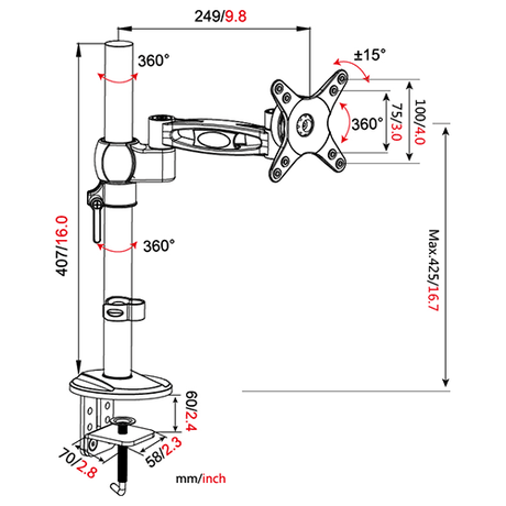 DQ Wall-Support VM-D12 - Soporte de monitor Negro