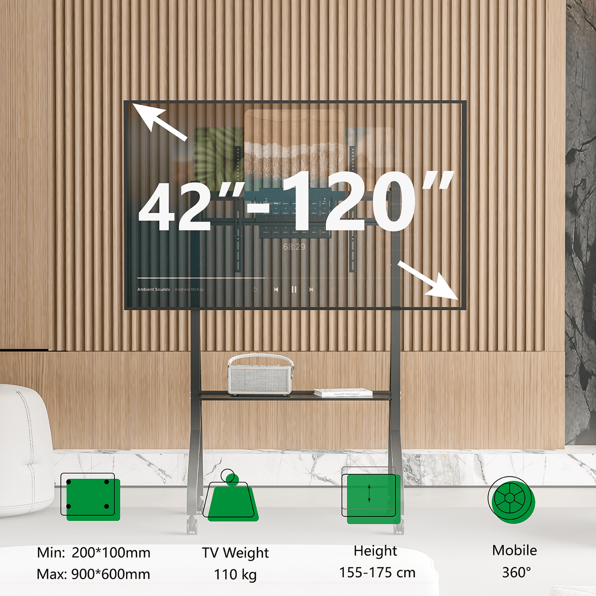 XTRARM Aura XTR-FS5150 – Support TV sur pied mobile 42"-110" Noir