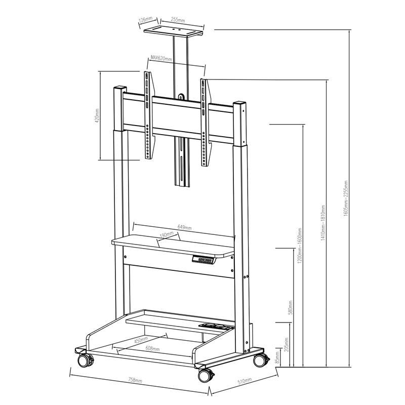 DQ Wall-Support Zelos negro Móvil – Soporte Tv de pie eléctrico