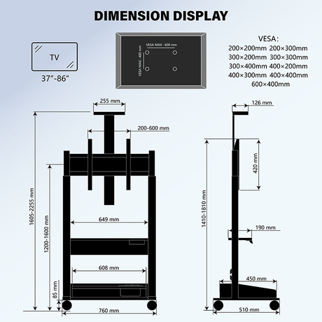 DQ Wall-Support Zelos negro Móvil – Soporte Tv de pie eléctrico