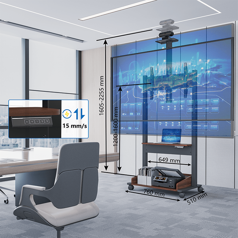 DQ Wall-Support Zelos nogal negro Móvil – Soporte Tv de pie eléctrico